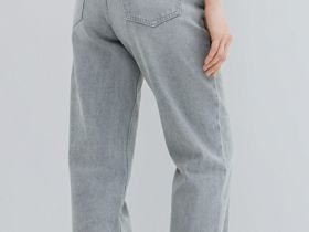 Прямые джинсы с высокой посадкой, Серый