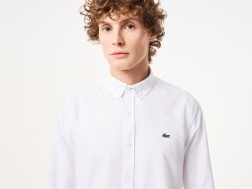 Мужская хлопковая рубашка Lacoste приталенного кроя