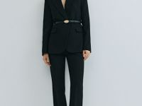 Двубортный жакет с поясом, Черный
