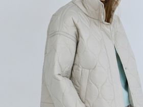 Стёганая утеплённая куртка с воротником-стойкой, Бежевый