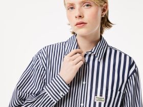 Женская рубашка Lacoste x Bandier из хлопкового поплина в полоску