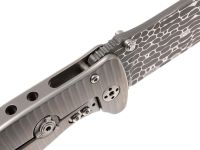 Нож складной LionSteel SR2DL G Mini, сталь клинка дамасская сталь Chad Nichols Damascus "Lizard" Pattern, рукоять титан по технологии Solid®, серый