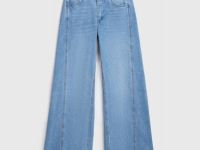 Ультраширокие джинсы средней посадки, Голубой