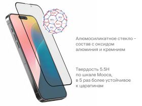Защитное стекло uBear Extreme Nano Shield Privacy для Apple iPhone 16 с чёрной рамкой