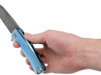 Нож складной LionSteel ROK DD BL, дамасская сталь, рукоять титан, синий