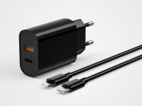 Сетевое зарядное устройство WIWU Quick 20W USB/Type-C + Type-C/Lightning 1m (Wi-U002) (черный)