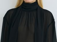 Блузка из шифона с шарфом, Черный