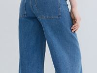 Укороченные широкие джинсы, Синий