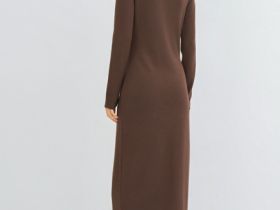 Вязаное облегающее платье, Коричневый