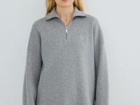 Джемпер с воротником-стойкой на молнии, Серый