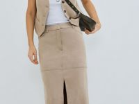 Замшевая прямая юбка, Бежевый