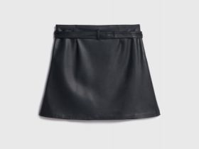 Мини-юбка из искусственной кожи для девочек, Черный