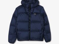 Мужской короткий влагоотталкивающий и ветроустойчивый пуховик Lacoste с капюшоном