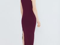 Вязаное платье в рубчик с воротником-стойкой, Фиолетовый