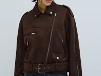 Короткая куртка-косуха из искусственной замши, Коричневый