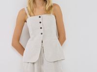 Топ из льняной ткани, Бежевый