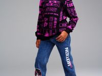 Брюки текстильные джинсовые утепленные флисом для девочек