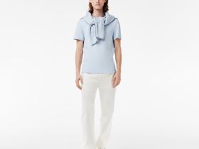 Мужская футболка Lacoste с воротником в полоску из эластичного хлопка