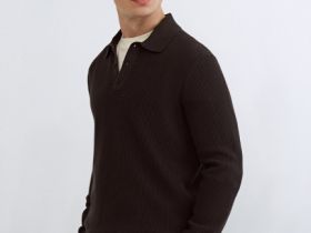 Текстурное вязаное поло, Коричневый