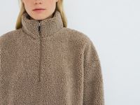 Толстовка из шерпы с воротником на молнии, Коричневый