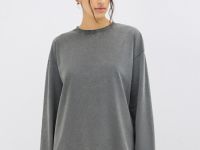 Лонгслив оверсайз с принтом, Серый