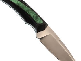 Нож Pocket Wolf Мини Тактик, сталь AUS10Co, рукоять G10, черный с зеленой вставкой, кожаные ножны