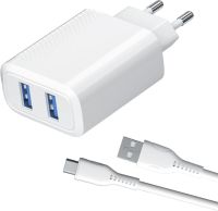 Зарядное устройство Red Line NT-5 USB/USB с кабелем USB-C 12 Вт Белое