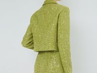 Мини-юбка из твида с пайетками, Зеленый