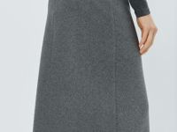 Трикотажная прямая юбка миди, Серый