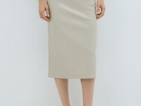 Прямая юбка миди из искусственной кожи, Бежевый