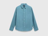 Рубашка изо льна и хлопка с карманом, Зеленый