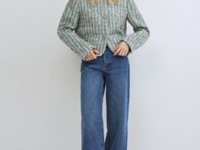 Укороченный твидовый жакет, Зеленый