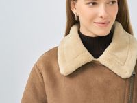 Дублёнка с воротником из искусственного меха, Бежевый