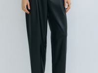 Брюки О-силуэта из искусственной кожи, Черный