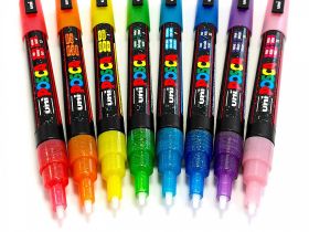 Маркер UNI "POSCA" PC-3ML, 0,9-1,3 мм, наконечник пулевидный, цвет оранжевый с блёстками