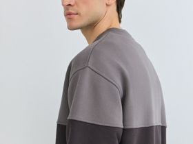 Свитшот колор-блок с надписью, Коричневый