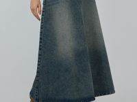 Расклёшенная джинсовая юбка миди, Синий