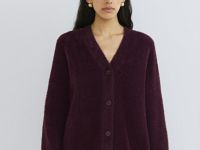 Кардиган из пушистой пряжи на пуговицах, Фиолетовый
