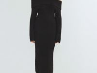 Вязаное платье с открытыми плечами, Черный