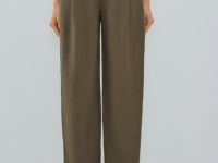 Зауженные книзу брюки изо льна, Зеленый