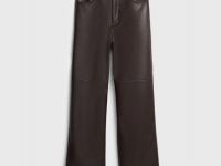 Прямые брюки из искусственной кожи, Коричневый