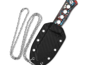 Фиксированный нож QSP Canary, сталь дамаск, рукоять многоцветный хаотичный карбон