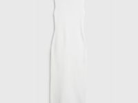 Вязаное платье в рубчик с воротником-стойкой, Белый