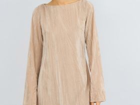 Платье мини из жатого бархата, Бежевый