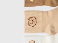 Короткие носки с пушистой вышивкой для девочек, 3 пары, Бежевый