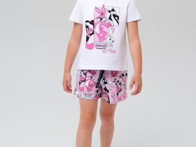 Комплект трикотажный для девочек: фуфайка (футболка), шорты