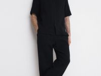 Рубашка из муслина с коротким рукавом, Черный