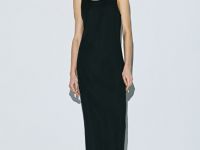 Льняное платье на широких бретелях, Черный