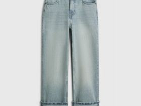 Прямые джинсы средней посадки с отворотами, Голубой