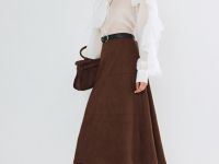 Юбка А-силуэта из замши, Оранжевый